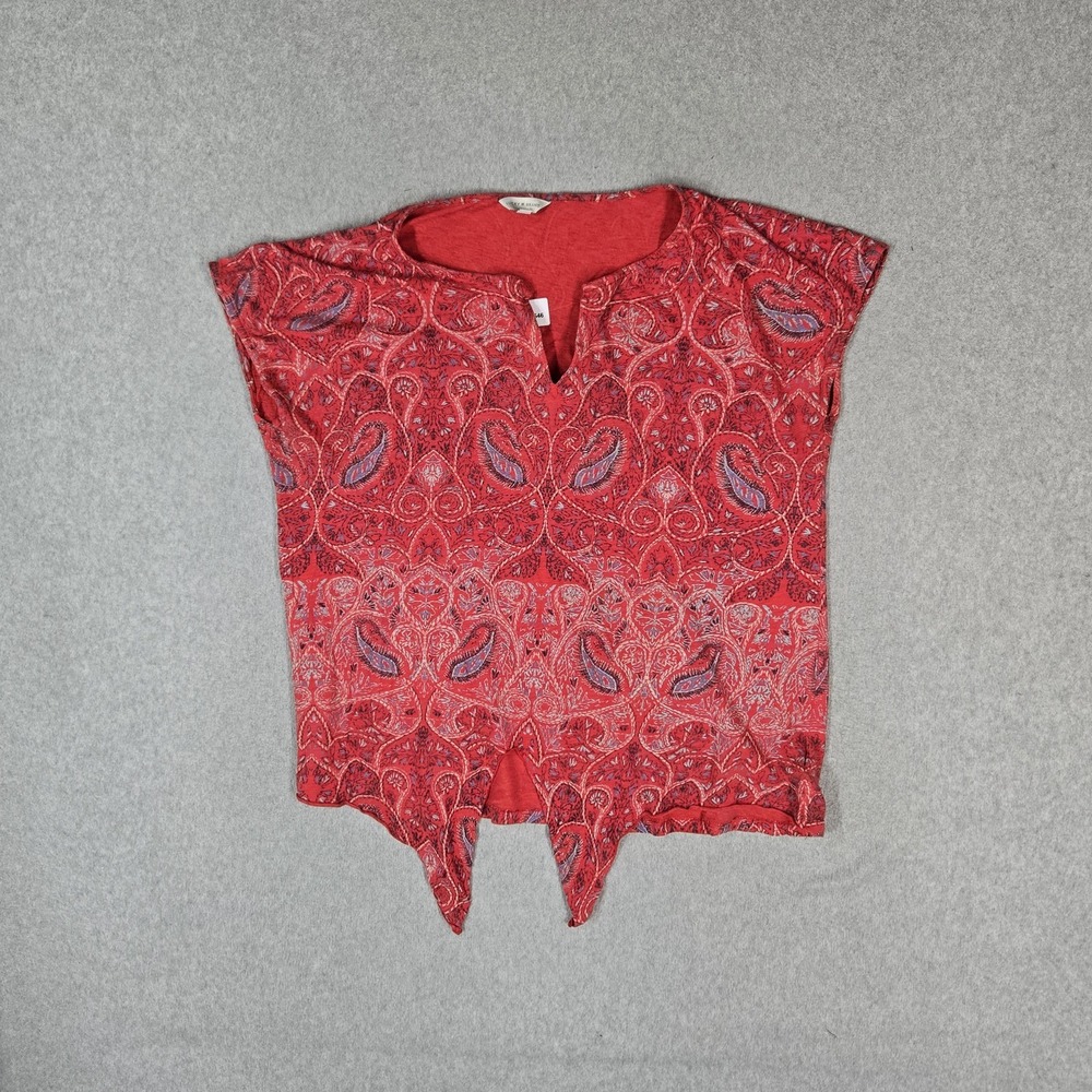 Lucky Brand Women Shirt M Red Paisley Scoop Neck Pullover Lightweight
